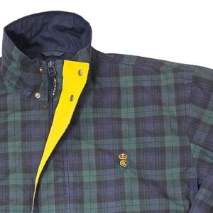 Chaps Ralph Lauren Men 1990's Black Watch Plaid Windbreaker Jacket Navy Green M